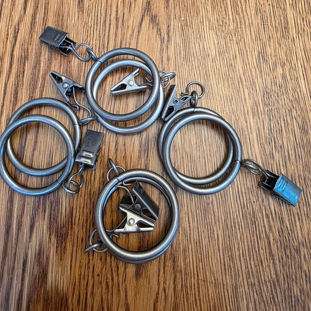 Set of 8 Pewter Metal Curtain Slide Rings with Clips 1.25 Inch Gray Easy Open